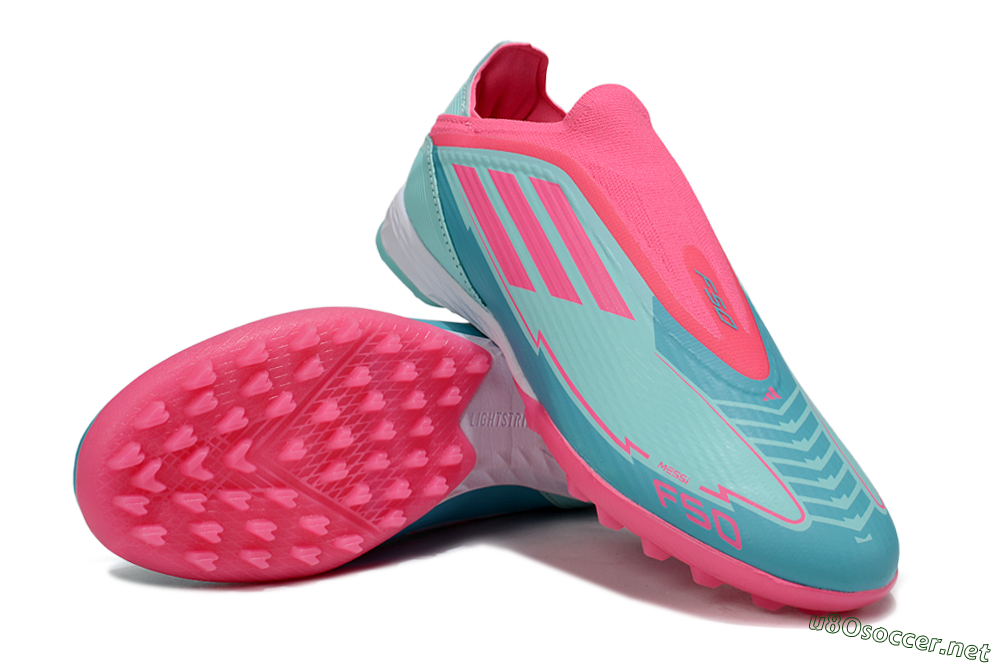 Unisex Adidas F50 Elite Laceless TF Football Shoes - Jade/Pink/White 4