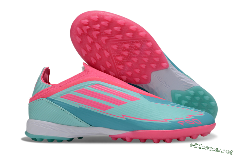 Unisex Adidas F50 Elite Laceless TF Football Shoes - Jade/Pink/White 2