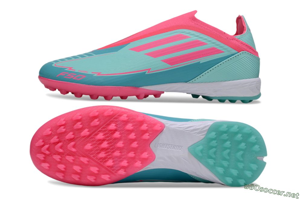 Unisex Adidas F50 Elite Laceless TF Football Shoes - Jade/Pink/White 1