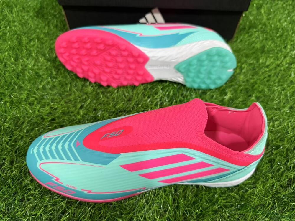 Unisex Adidas F50 Elite Laceless TF Football Shoes - Jade/Pink/White