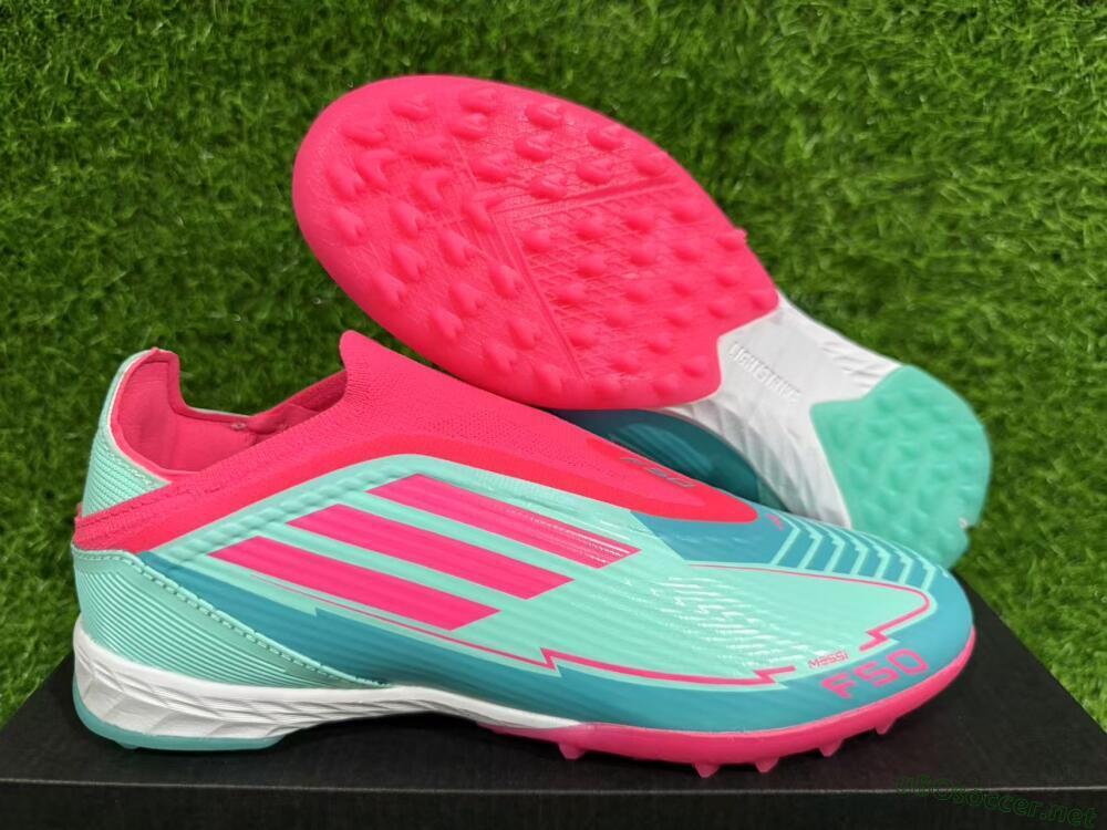 Unisex Adidas F50 Elite Laceless TF Football Shoes - Jade/Pink/White