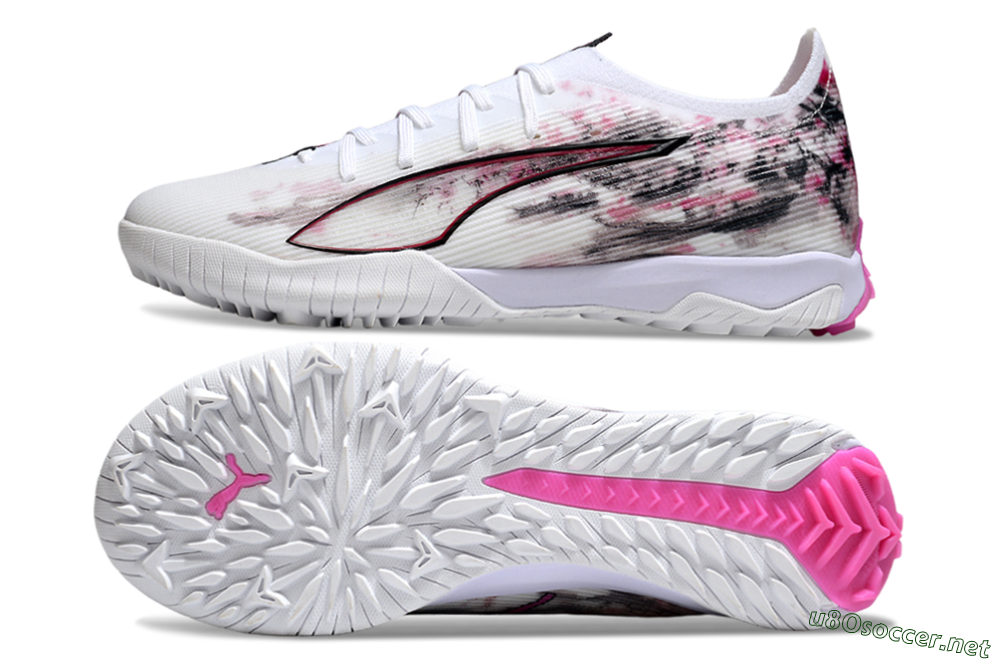 Men's Puma Ultra 5 Ultimate TF Football Shoes - White/Black/Pink 1