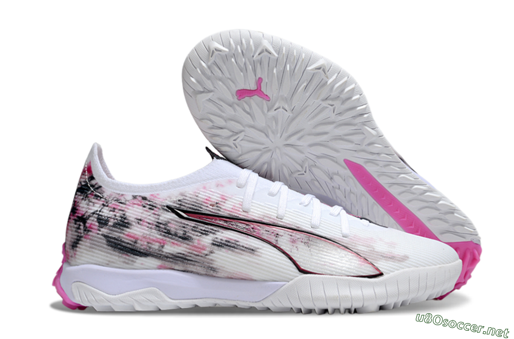 Men's Puma Ultra 5 Ultimate TF Football Shoes - White/Black/Pink 2