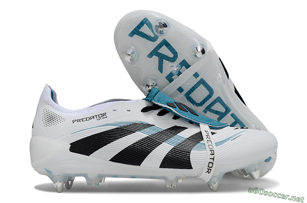 Men's Adidas Predator 25 Elite Foldover Tongue SG Football Boots - White/Black/Blue 2
