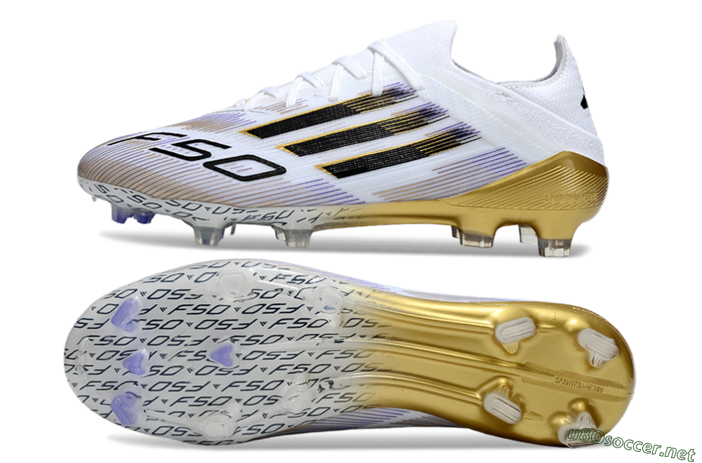 Men's Adidas F50 Elite FG Football Boots - White/Purple/Gold 1