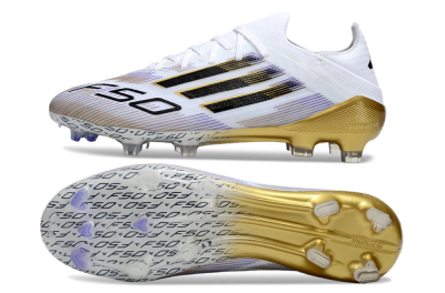 Men's Adidas F50 Elite FG Football Boots - White/Purple/Gold