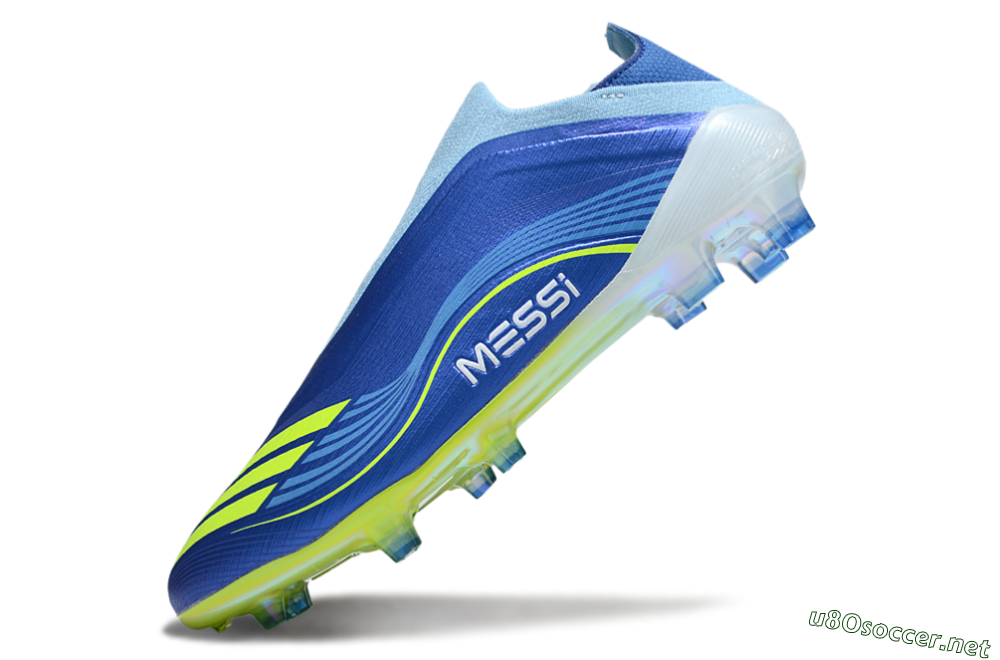 Men's Messi x Adidas F50 Elite Laceless FG Football Boots - Blue/Yellow/White 4