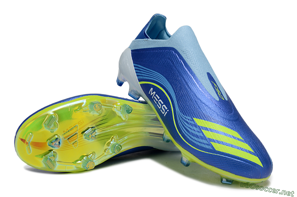 Men's Messi x Adidas F50 Elite Laceless FG Football Boots - Blue/Yellow/White 1