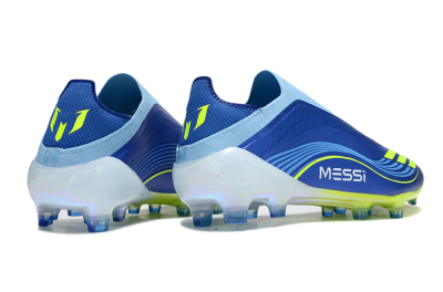 Men's Messi x Adidas F50 Elite Laceless FG Football Boots - Blue/Yellow/White