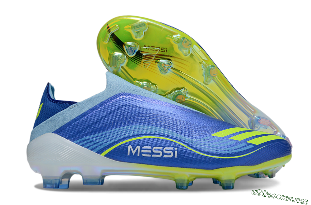 Men's Messi x Adidas F50 Elite Laceless FG Football Boots - Blue/Yellow/White 2