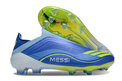 Men's Messi x Adidas F50 Elite Laceless FG Football Boots - Blue/Yellow/White