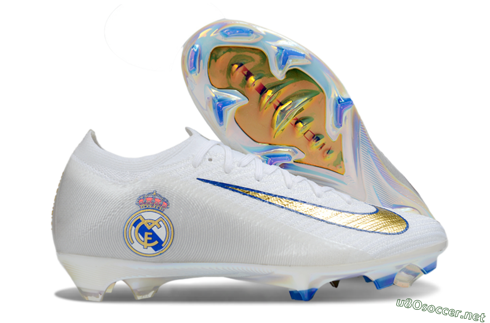 Men's Nike Air Zoom Mercurial Vapor 16 Elite FG Football Boots - White/Gold/Blue 2