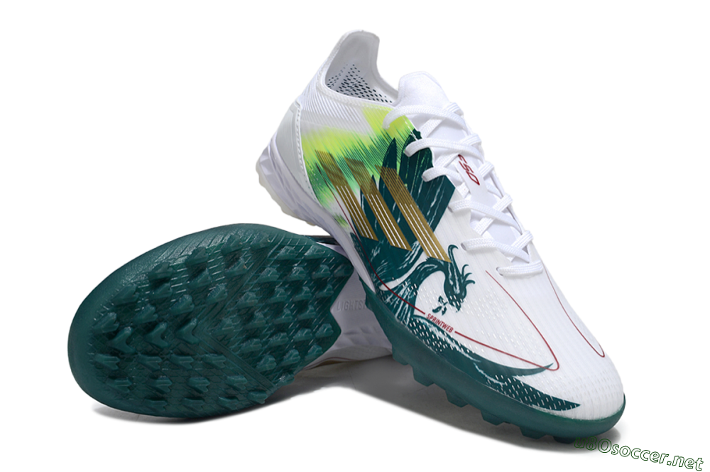 Men's Adidas F50 Pro TF Football Shoes - White/Green/Yellow 3