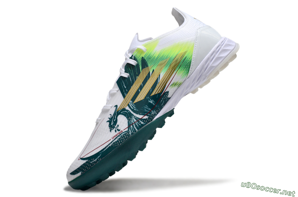 Men's Adidas F50 Pro TF Football Shoes - White/Green/Yellow 5