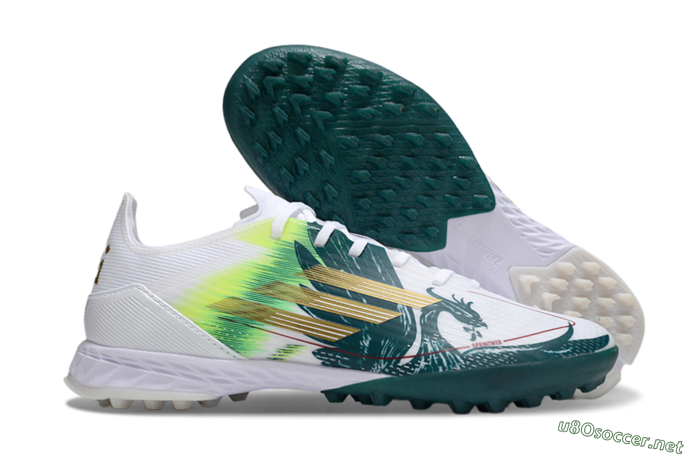Men's Adidas F50 Pro TF Football Shoes - White/Green/Yellow 2