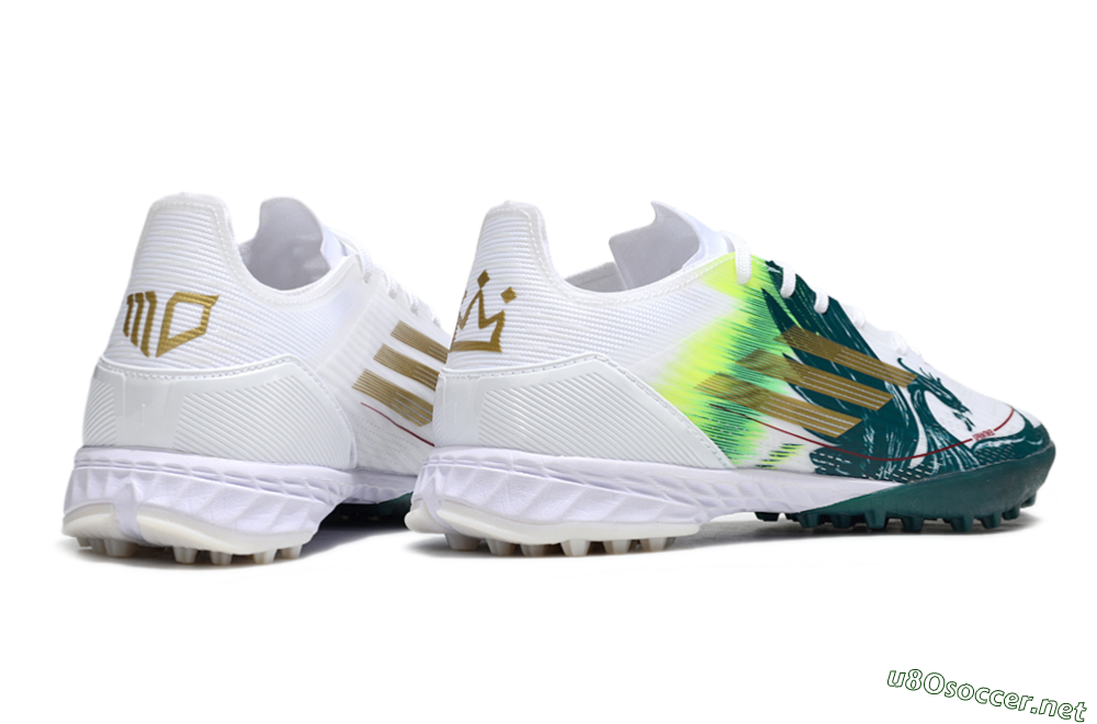 Men's Adidas F50 Pro TF Football Shoes - White/Green/Yellow 6