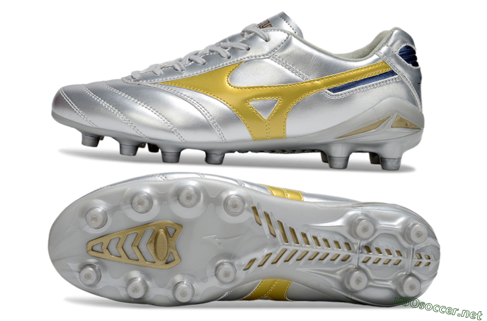 Men's Mizuno Morelia Neo 4 FG Football Boots - Silver/Gold/Blue 1