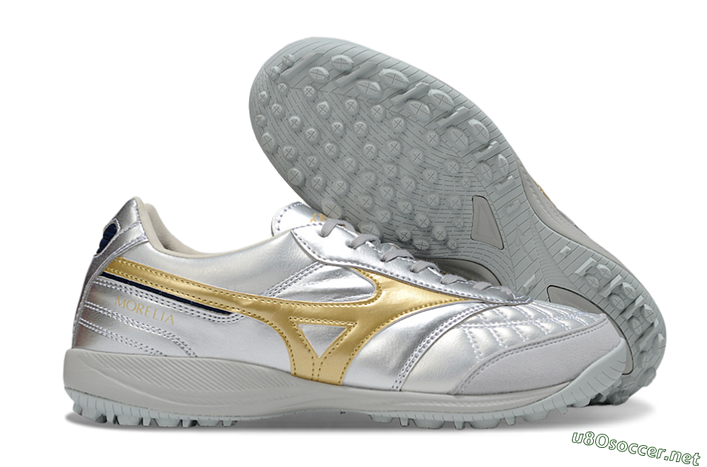 Men's Mizuno Morelia Neo 4 TF Football Shoes - Silver/Gold/Black 2