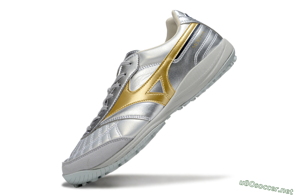 Men's Mizuno Morelia Neo 4 TF Football Shoes - Silver/Gold/Black 5