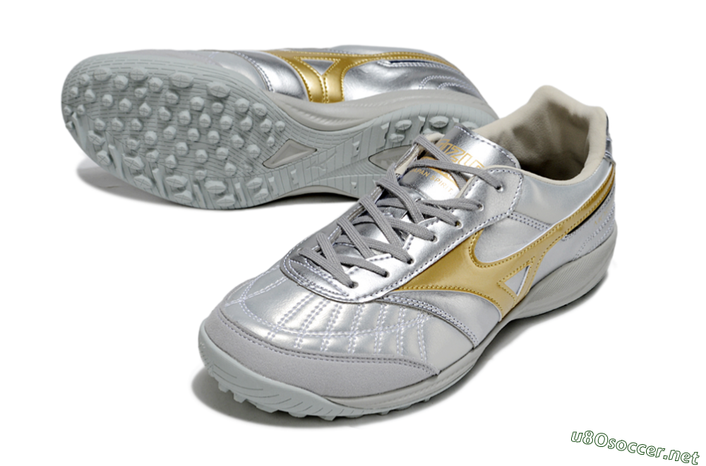 Men's Mizuno Morelia Neo 4 TF Football Shoes - Silver/Gold/Black 3