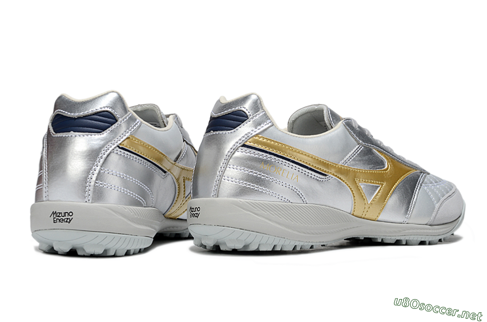 Men's Mizuno Morelia Neo 4 TF Football Shoes - Silver/Gold/Black 6