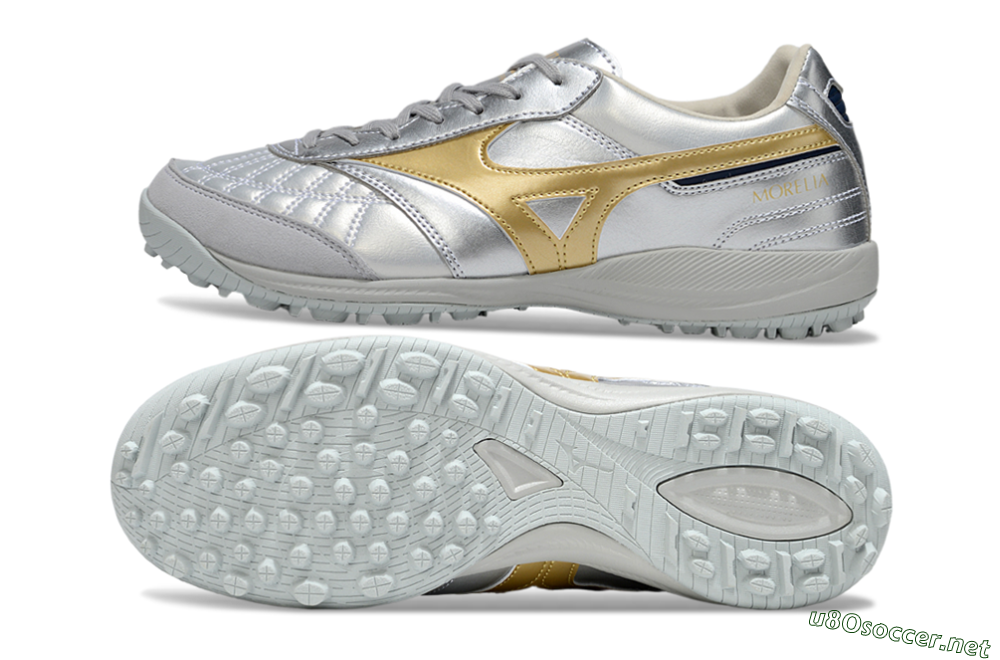 Men's Mizuno Morelia Neo 4 TF Football Shoes - Silver/Gold/Black 1
