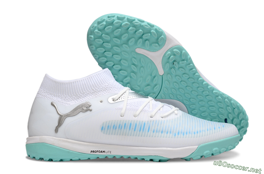 Men's Puma Future 8 Ultimate TF Football Shoes - White/Silver/Blue 2