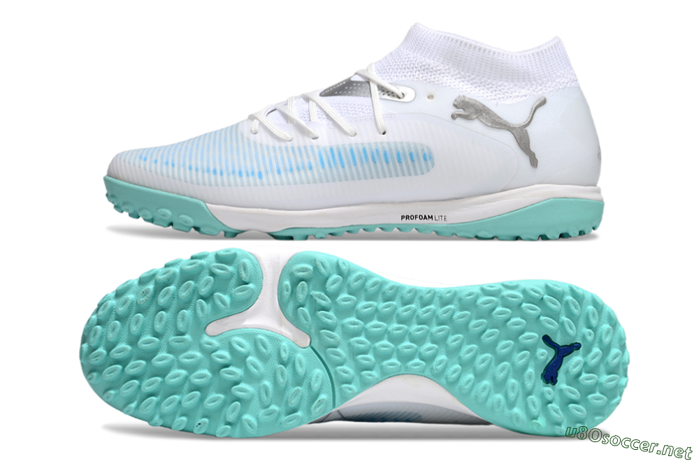Men's Puma Future 8 Ultimate TF Football Shoes - White/Silver/Blue 1