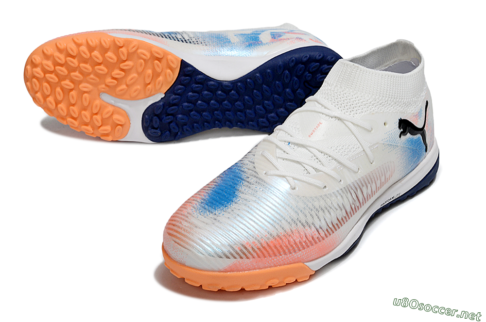 Men's Puma Future 8 Ultimate TF Football Shoes - Whtie/Blue/Red 3