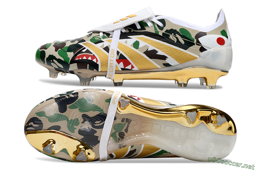 Unisex Adidas Predator 25 Elite Foldover Tongue FG Football Boots - Camo/White/Gold 1