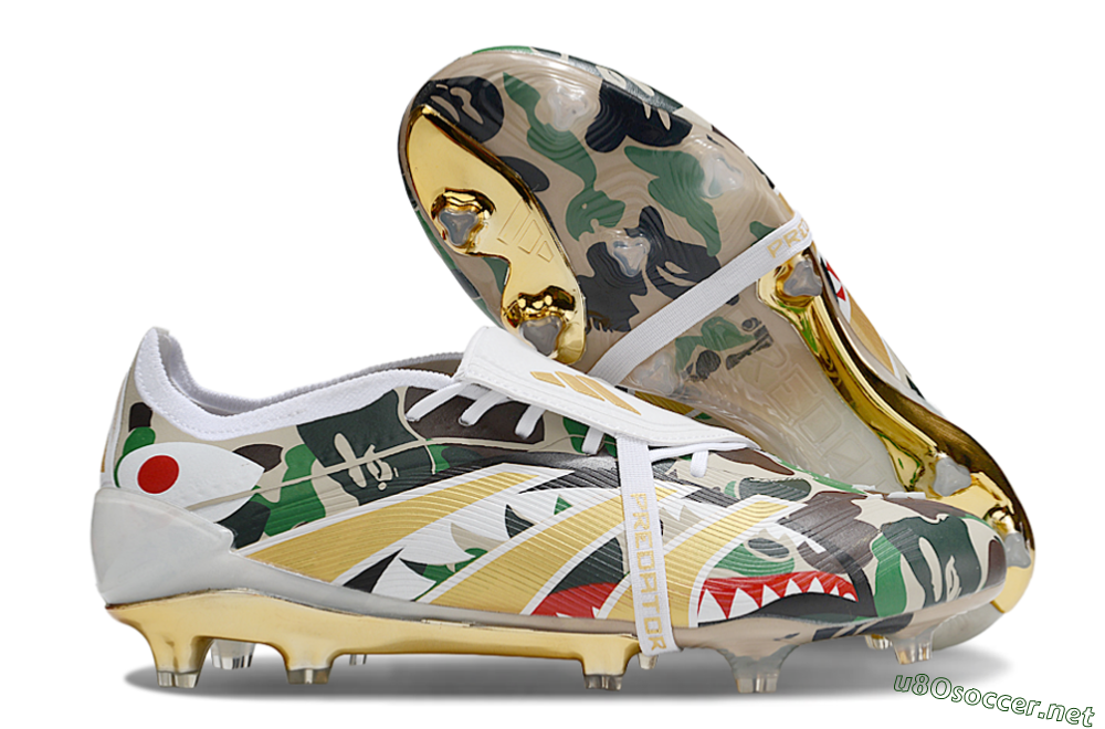 Unisex Adidas Predator 25 Elite Foldover Tongue FG Football Boots - Camo/White/Gold 2