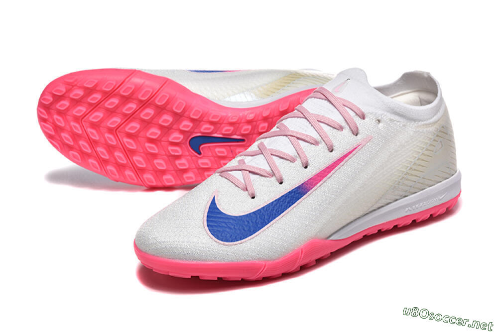 Men's Nike Air Zoom Mercurial Vapor 16 Elite TF Football Shoes - White/Blue/Pink 3