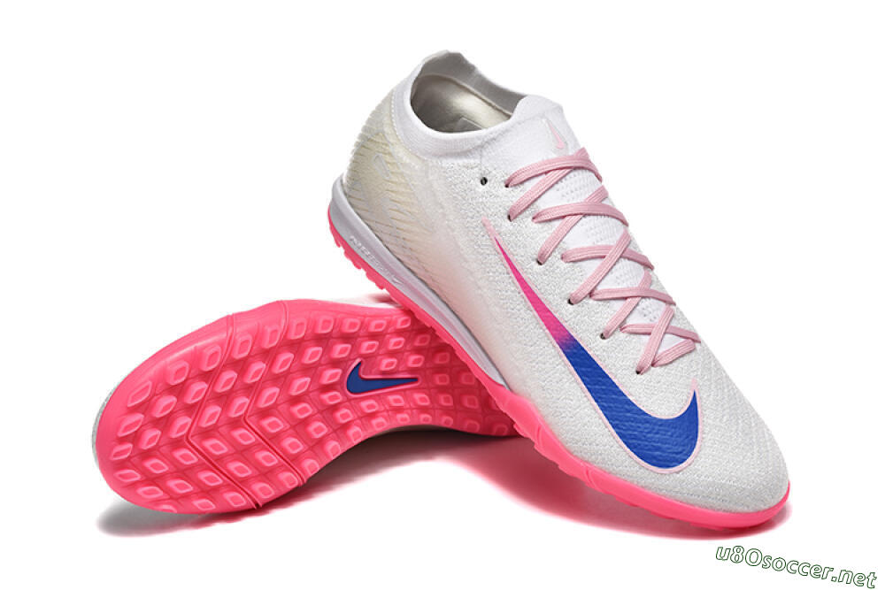 Men's Nike Air Zoom Mercurial Vapor 16 Elite TF Football Shoes - White/Blue/Pink 4