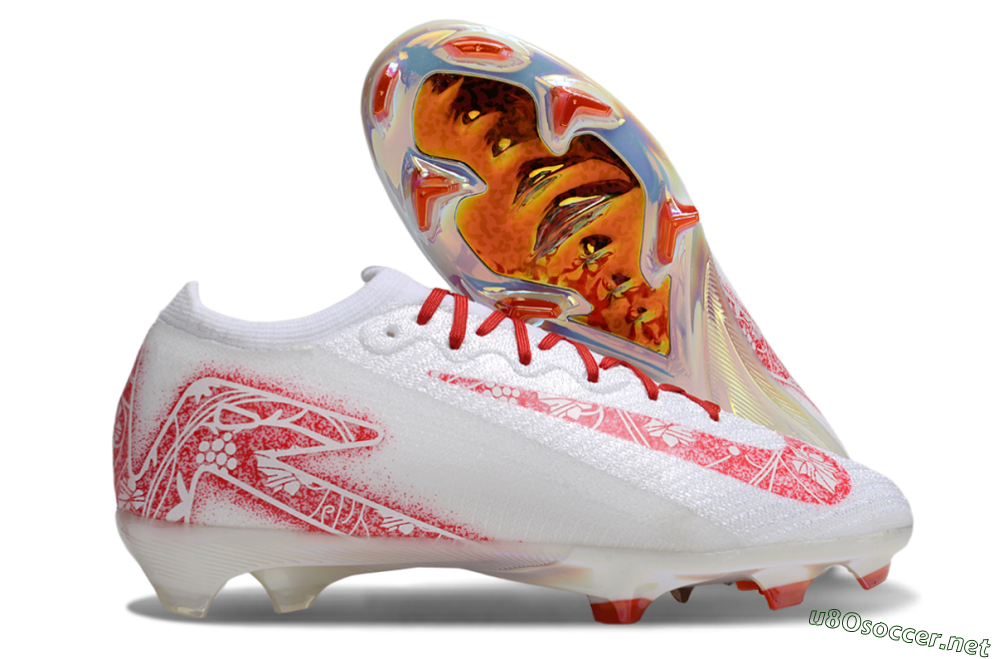 Unisex Nike Air Zoom Mercurial Vapor 16 Elite FG Football Boots - White/Red/Gold 2