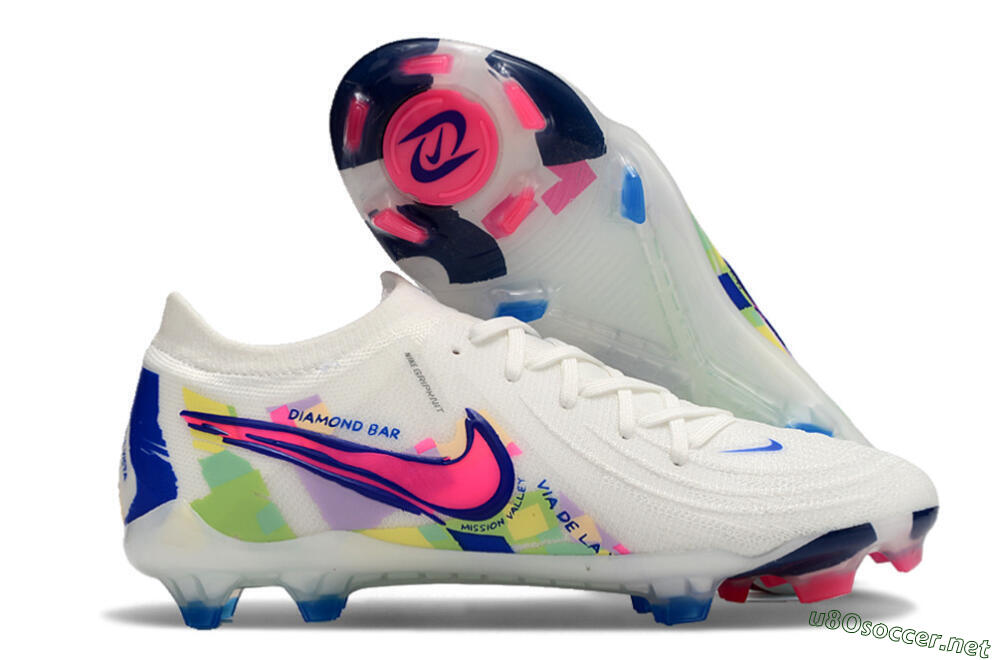 Men's Nike Phantom GX 2 Elite FG Football Boots - White/Pink/Blue 2