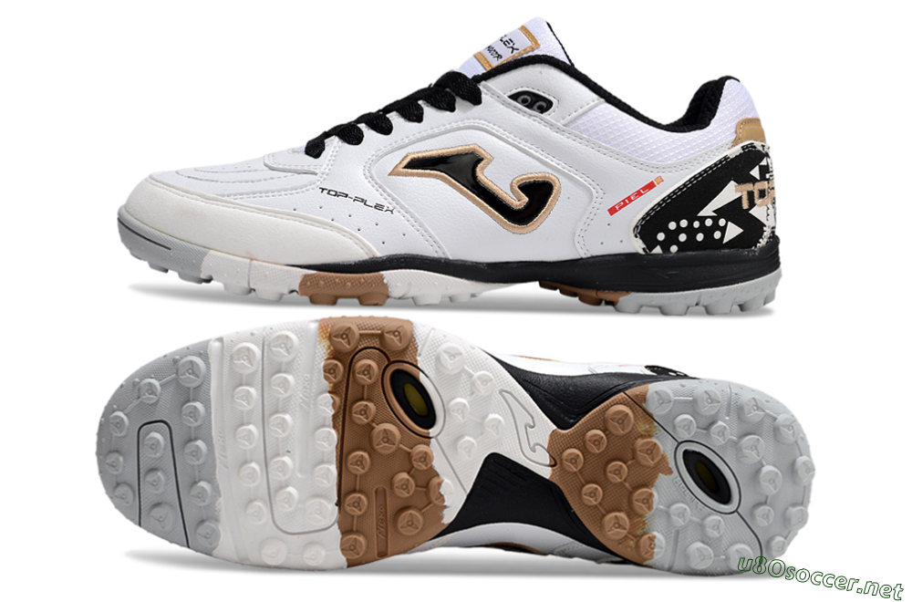 Men's Joma Top Flex TF Football Shoes - White/Black/Brown 1