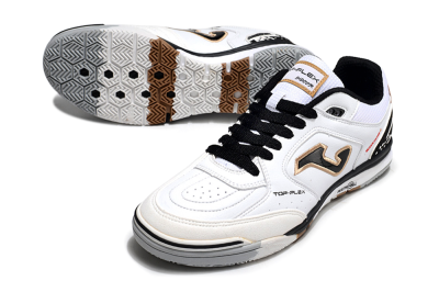 Men's Joma Top Flex IC Football Shoes - White/Black/Brown