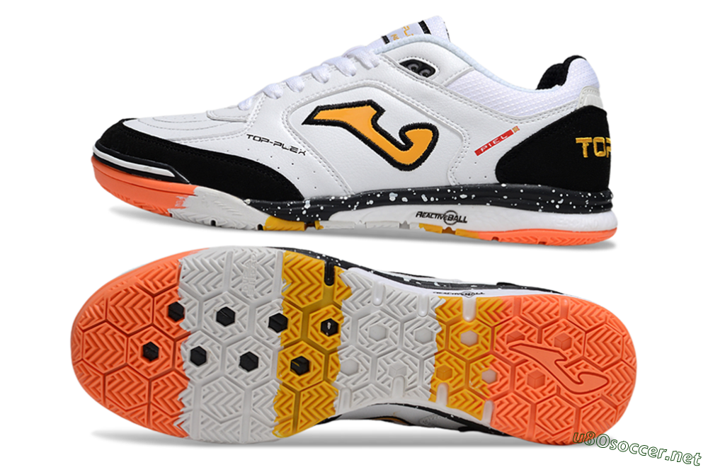 Men's Joma Top Flex IC Football Shoes - White/Black/Yellow 1