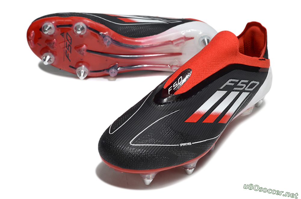 Men's Adidas F50 Elite Laceless SG Football Boots - Black/Red/Silver 3
