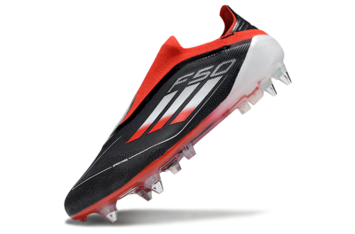 Men's Adidas F50 Elite Laceless SG Football Boots - Black/Red/Silver
