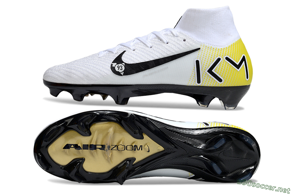 Unisex KM x Nike Air Zoom Mercurial Superfly 10 Elite FG Football Boots - White/Black/Yellow 1