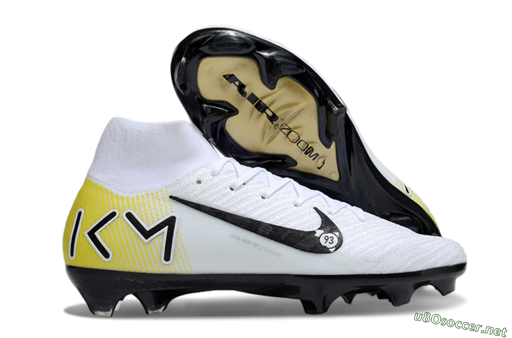 Unisex KM x Nike Air Zoom Mercurial Superfly 10 Elite FG Football Boots - White/Black/Yellow 2
