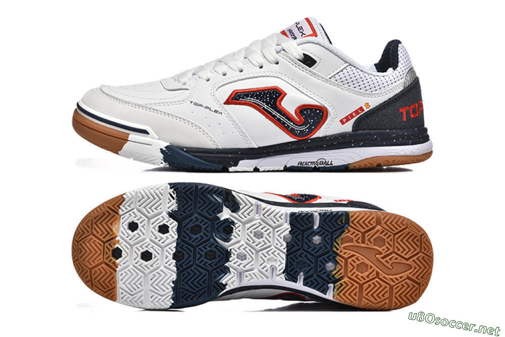 Men's Joma Top Flex IC Football Shoes - White/Red/Black 1