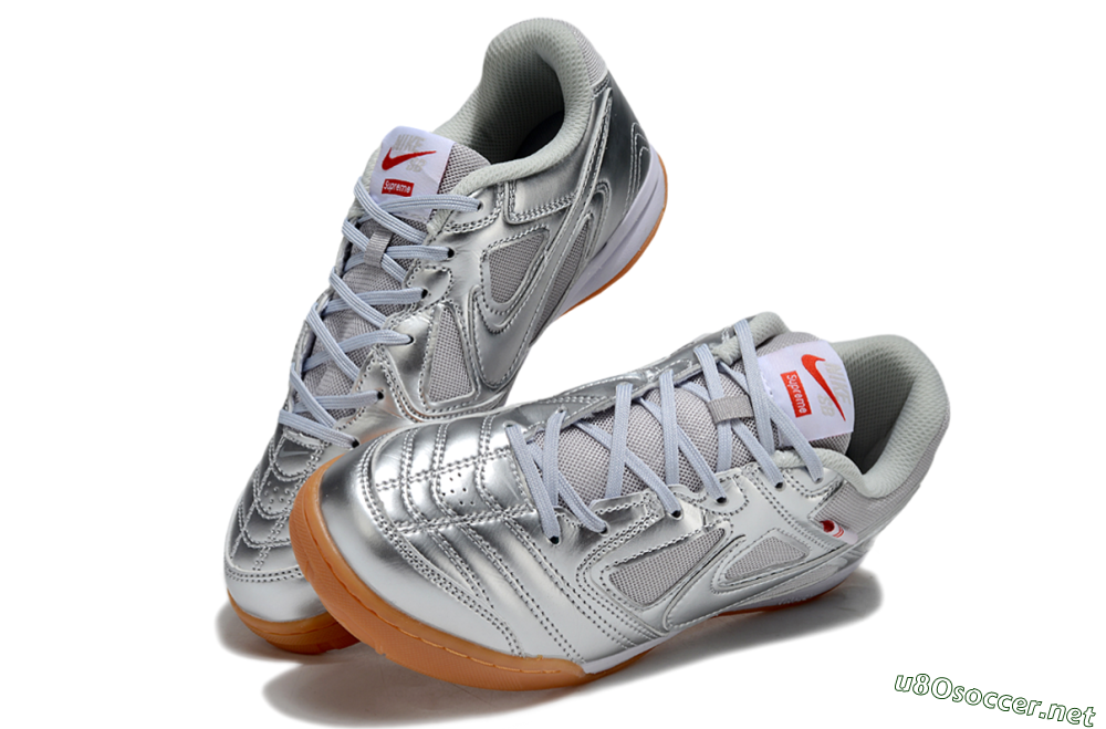 Men's Supreme x Nike SB Gato IC Football Shoes - Silver/White/Brown 3