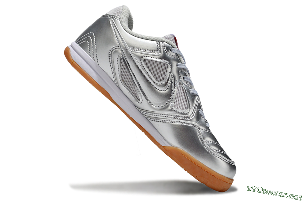 Men's Supreme x Nike SB Gato IC Football Shoes - Silver/White/Brown 4