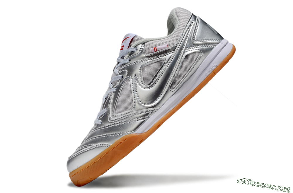 Men's Supreme x Nike SB Gato IC Football Shoes - Silver/White/Brown 5