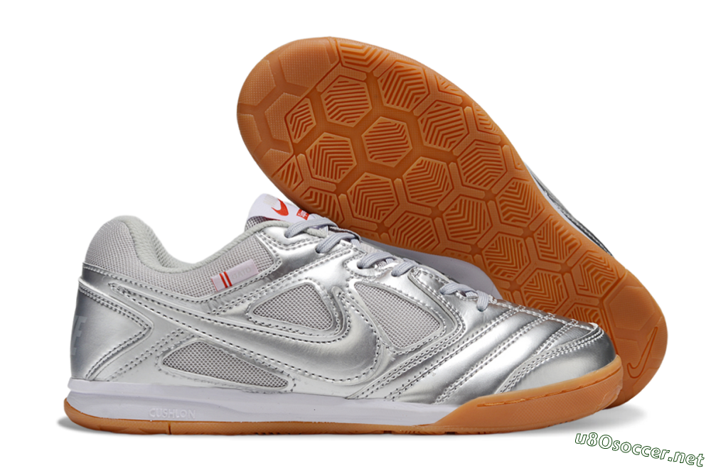 Men's Supreme x Nike SB Gato IC Football Shoes - Silver/White/Brown 2