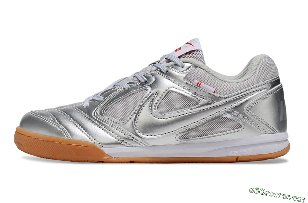 Men's Supreme x Nike SB Gato IC Football Shoes - Silver/White/Brown 0