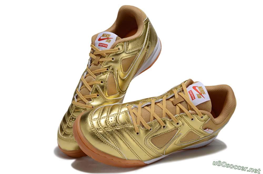 Men's Supreme x Nike SB Gato IC Football Shoes - Gold/White/Brown 3