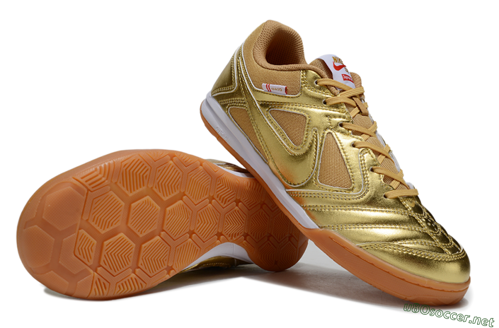 Men's Supreme x Nike SB Gato IC Football Shoes - Gold/White/Brown 1